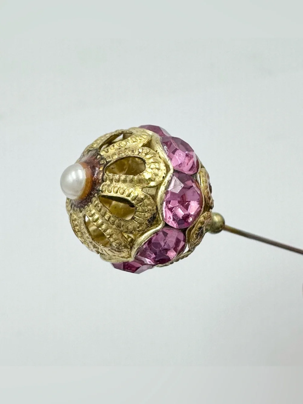 Vintage Pink Rhinestone Hat Stick Pin